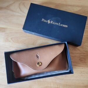 Polo Ralph Lauren Tan Leather  Sunglass Eye glass Case With Box  belt loop